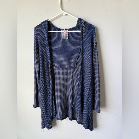 Mauve Navy Textured Waffle Knit Hooded Cardigan - Picture 1 of 4